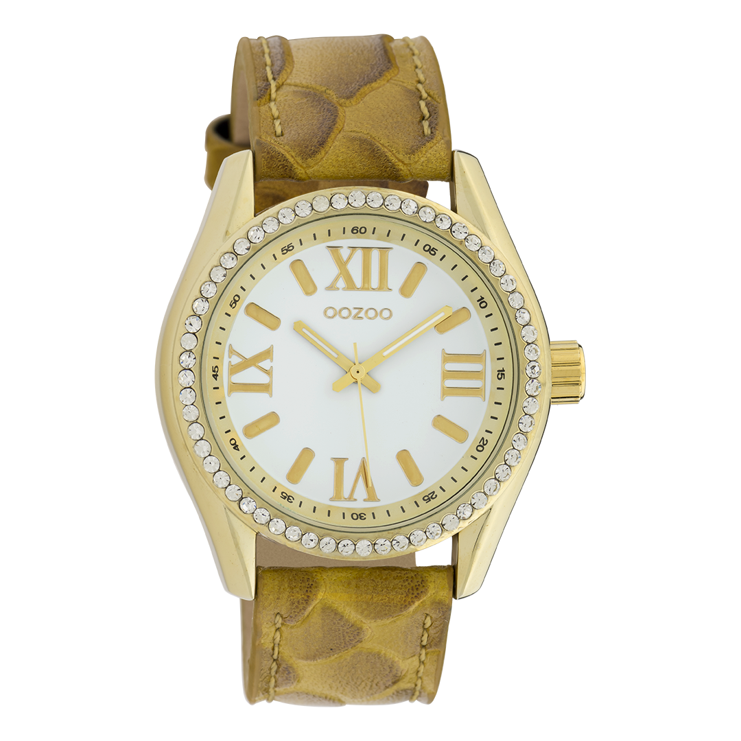 Goudkleurige OOZOO horloge met mosterd gele leren band - C10224