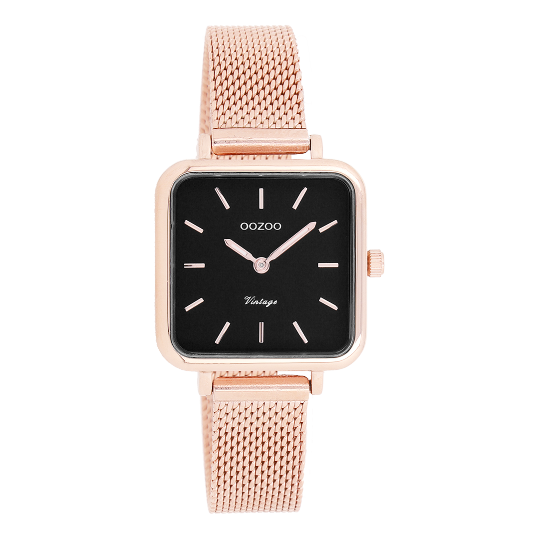 Rose gold coloured OOZOO watch with metal mesh bracelet - C10972