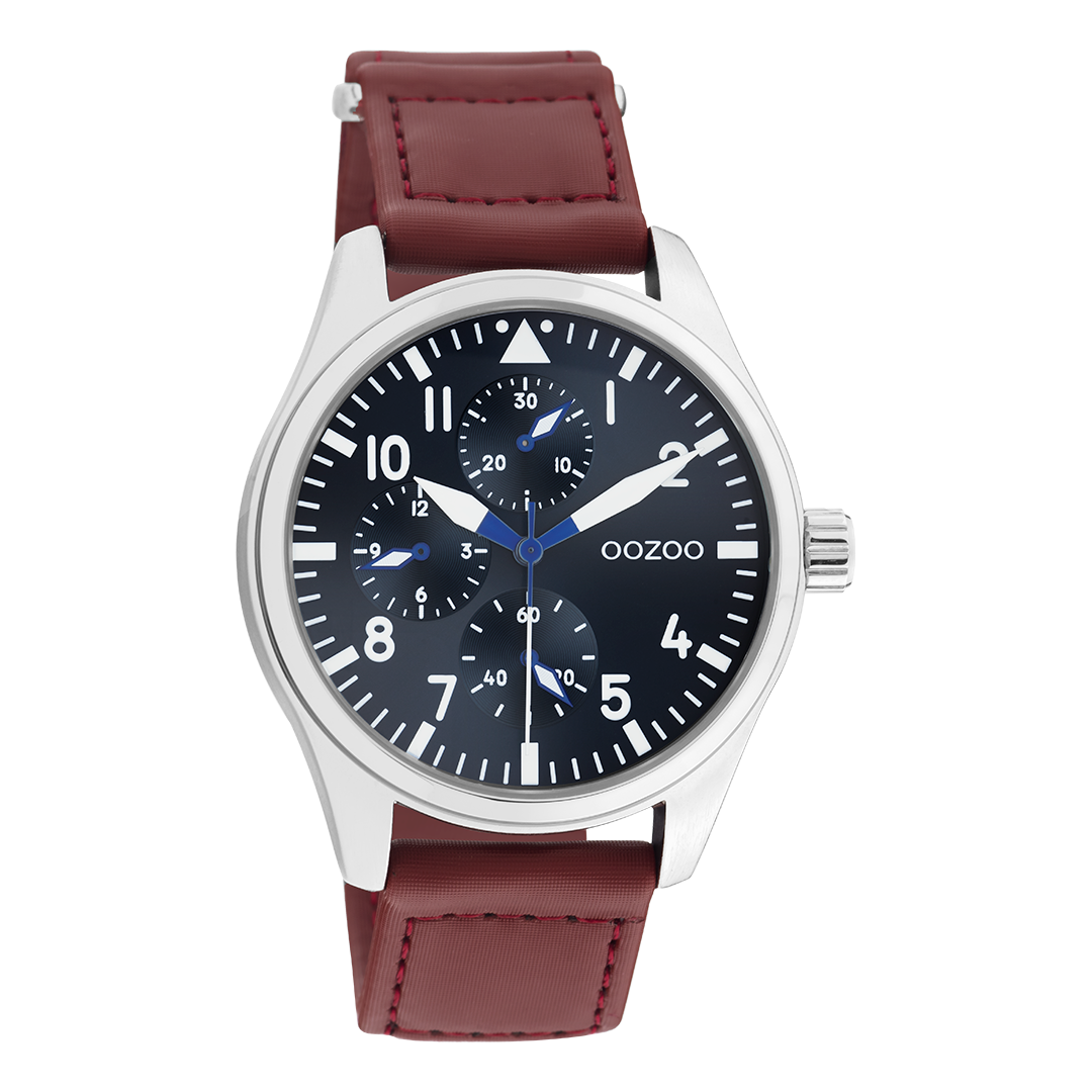 Silver coloured OOZOO watch with brown velcro strap - C11006