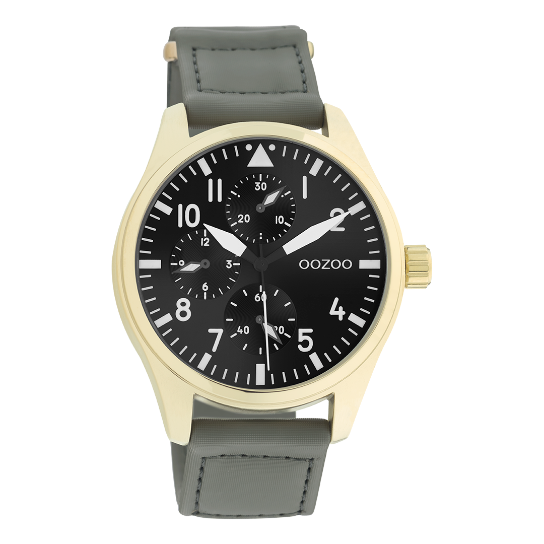 Gold coloured OOZOO watch with stone grey velcro strap - C11008