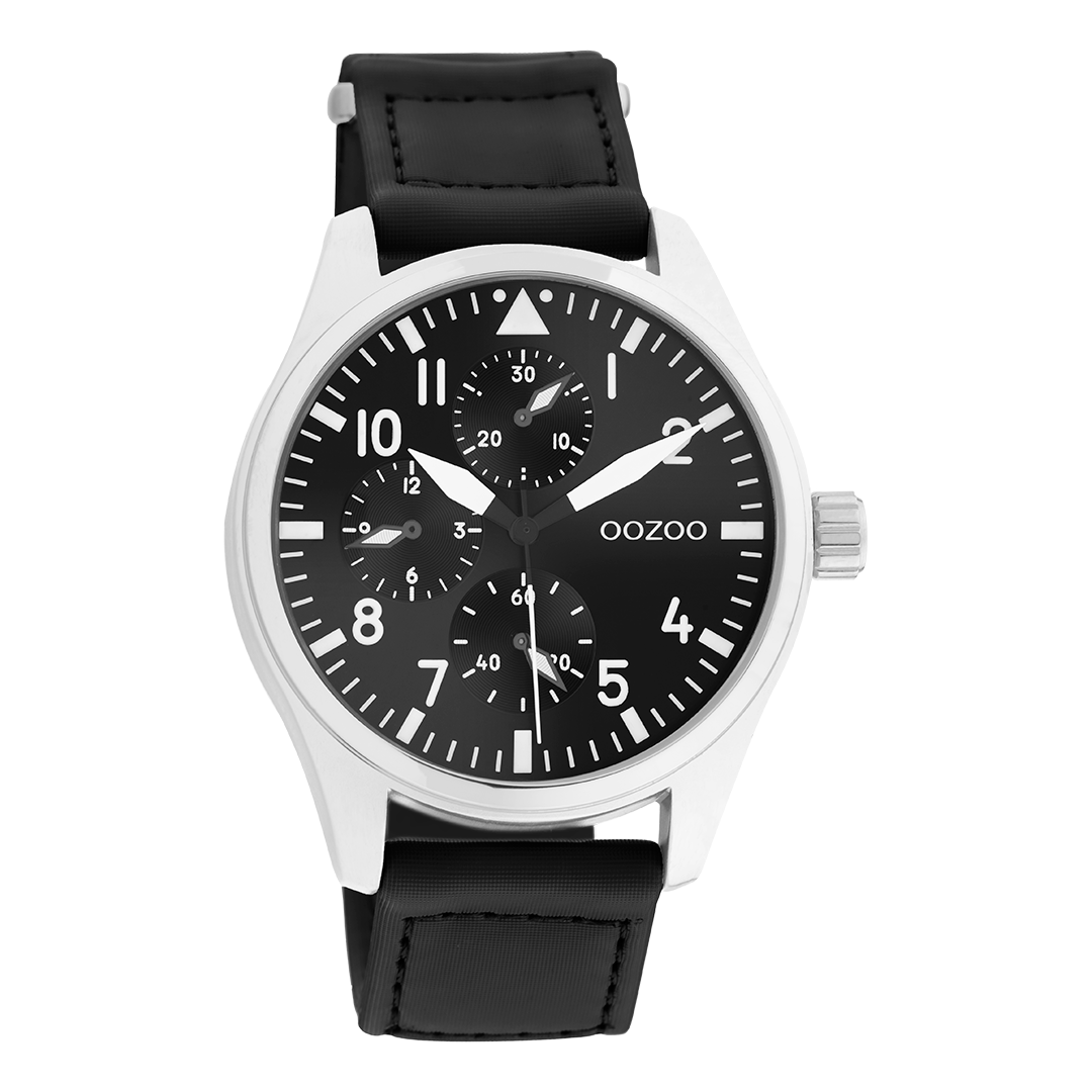 Silver coloured OOZOO watch with black velcro strap - C11009