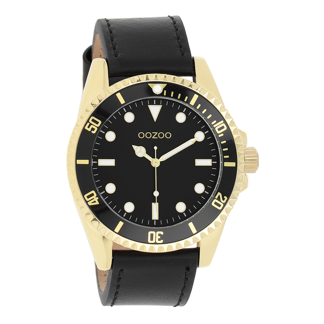 Gold coloured OOZOO watch with black leather strap - C11115