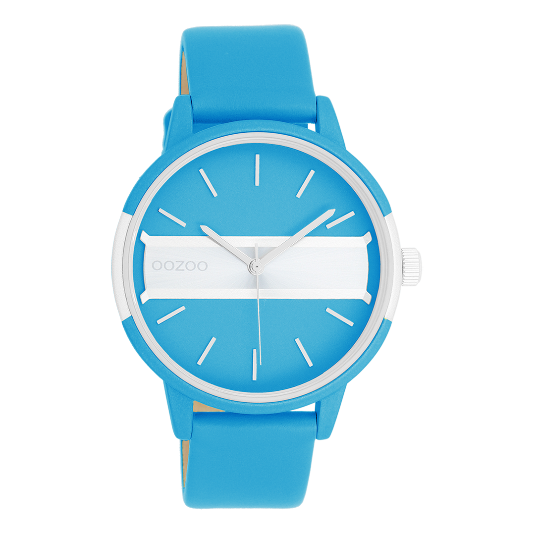 Neon blue/gold coloured OOZOO watch with bright blue leather strap - C11188