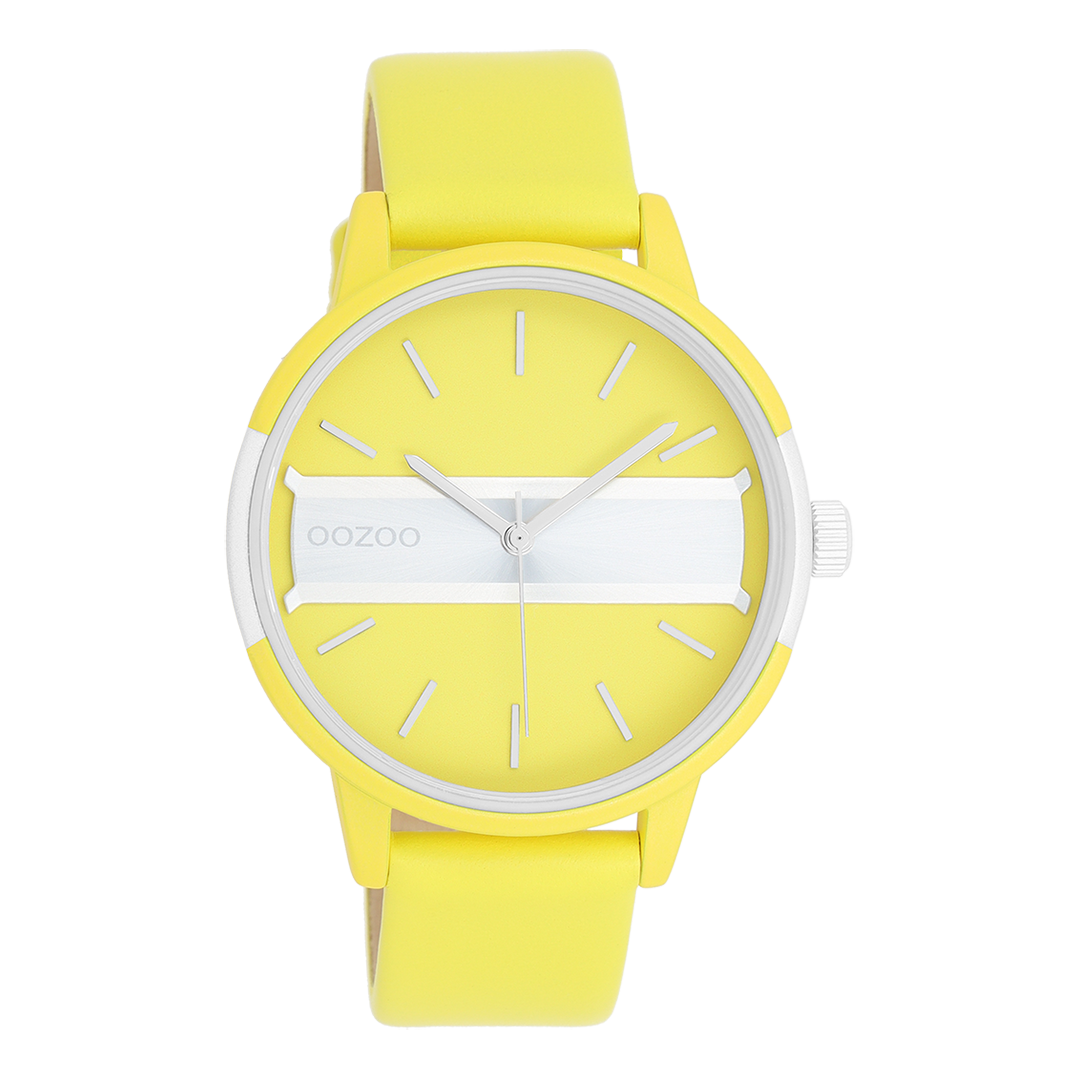 Neon yellow/gold coloured OOZOO watch with neon yellow leather strap - C11191