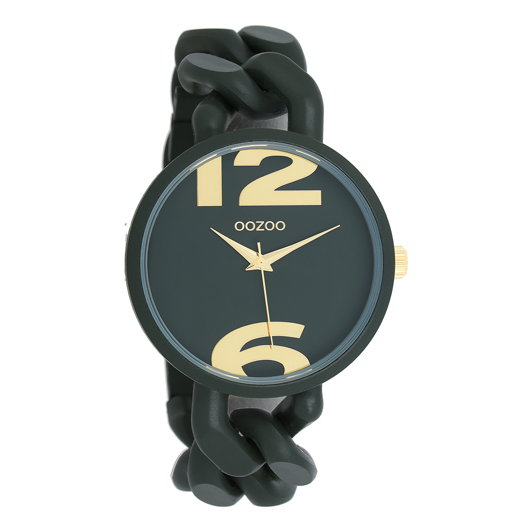 Forest green OOZOO watch with chunky chain bracelet - C11269