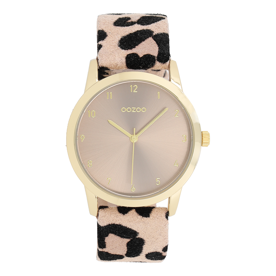 Goudkleurige OOZOO horloge met leren band - C11372