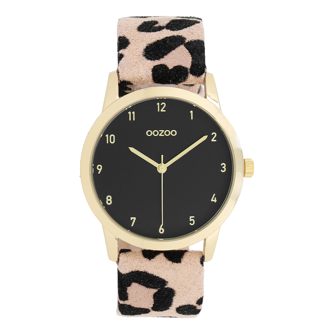 Goudkleurige OOZOO horloge met leren band - C11373