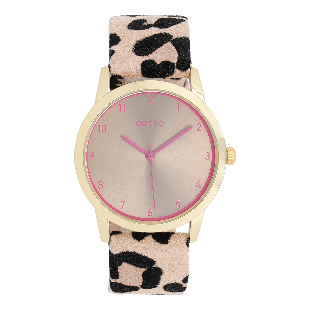 Goudkleurige OOZOO horloge met leren band - C11374