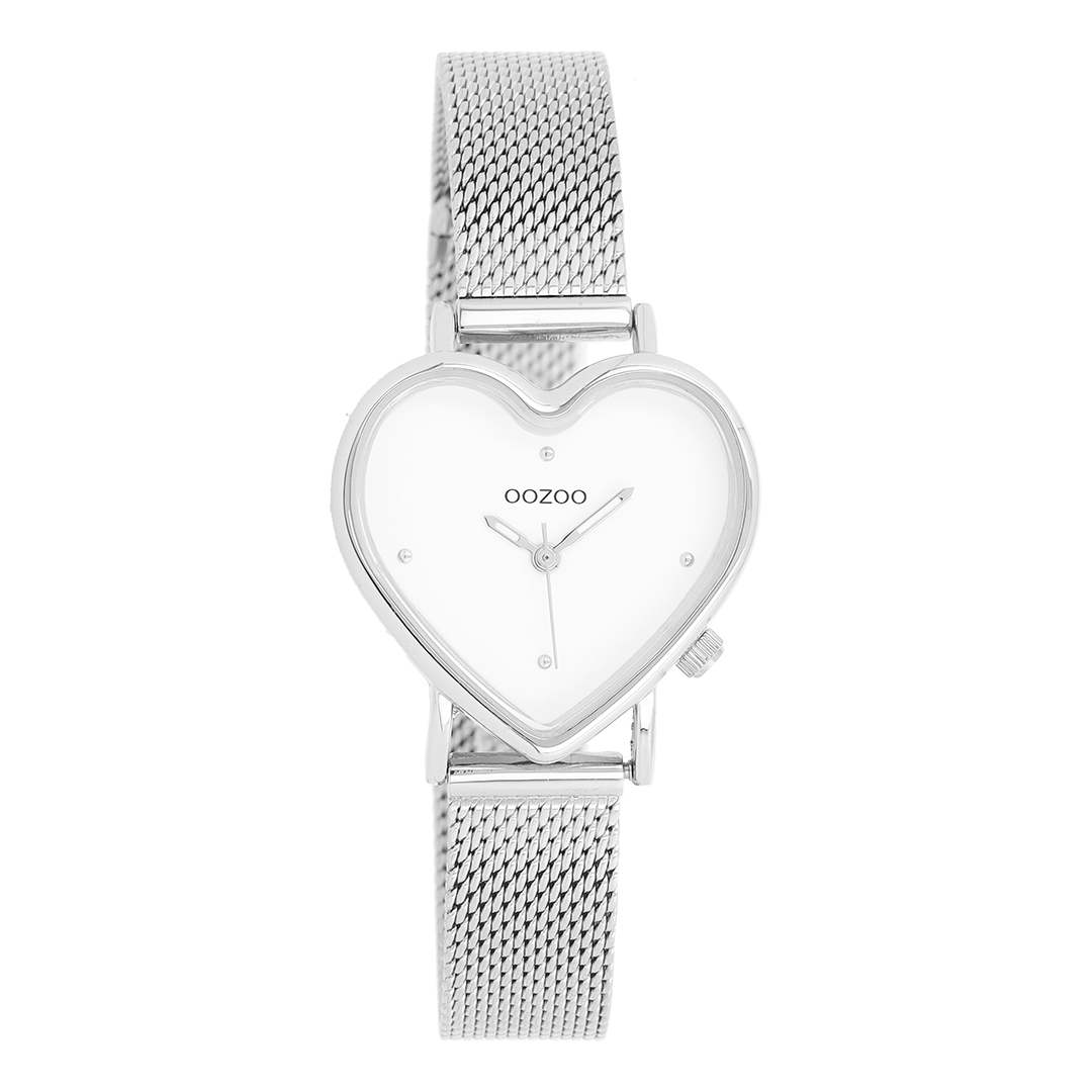 Zilverkleurige OOZOO horloge met metalen mesh armband - C11413
