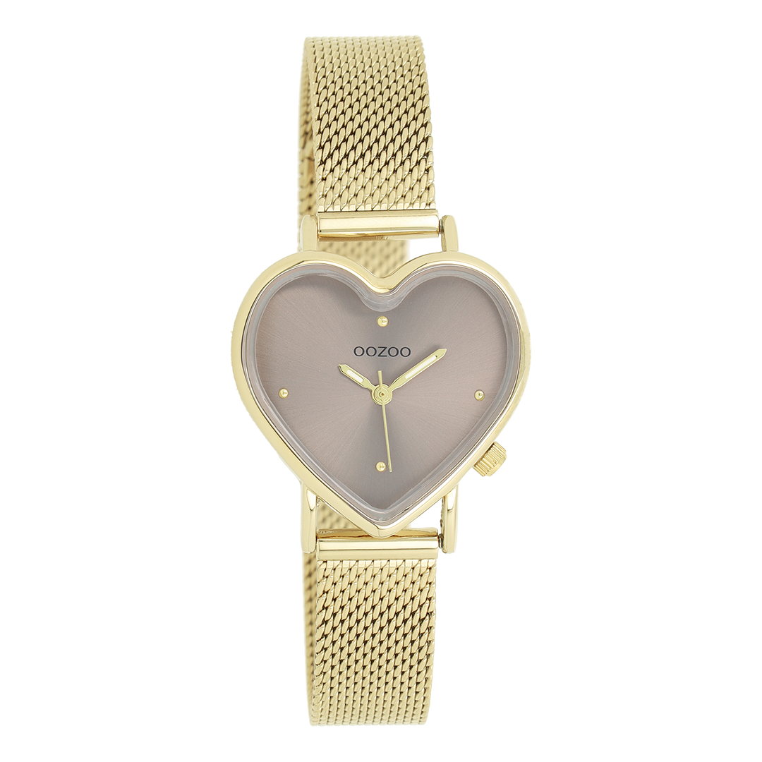 Goudkleurige OOZOO horloge met metalen mesh armband - C11416