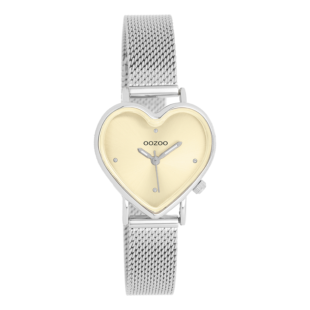 Zilverkleurige OOZOO horloge met metalen mesh armband - C11443