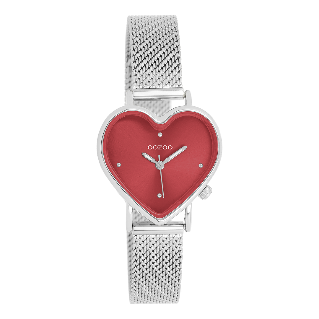 Zilverkleurige OOZOO horloge met metalen mesh armband - C11444