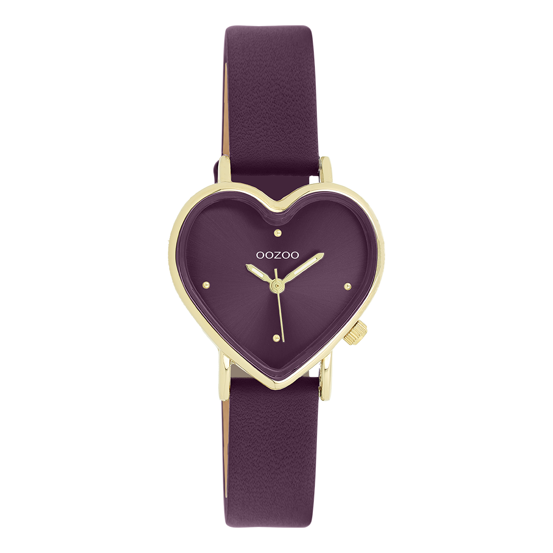 Goudkleurige OOZOO horloge met paarse leren band - C11450