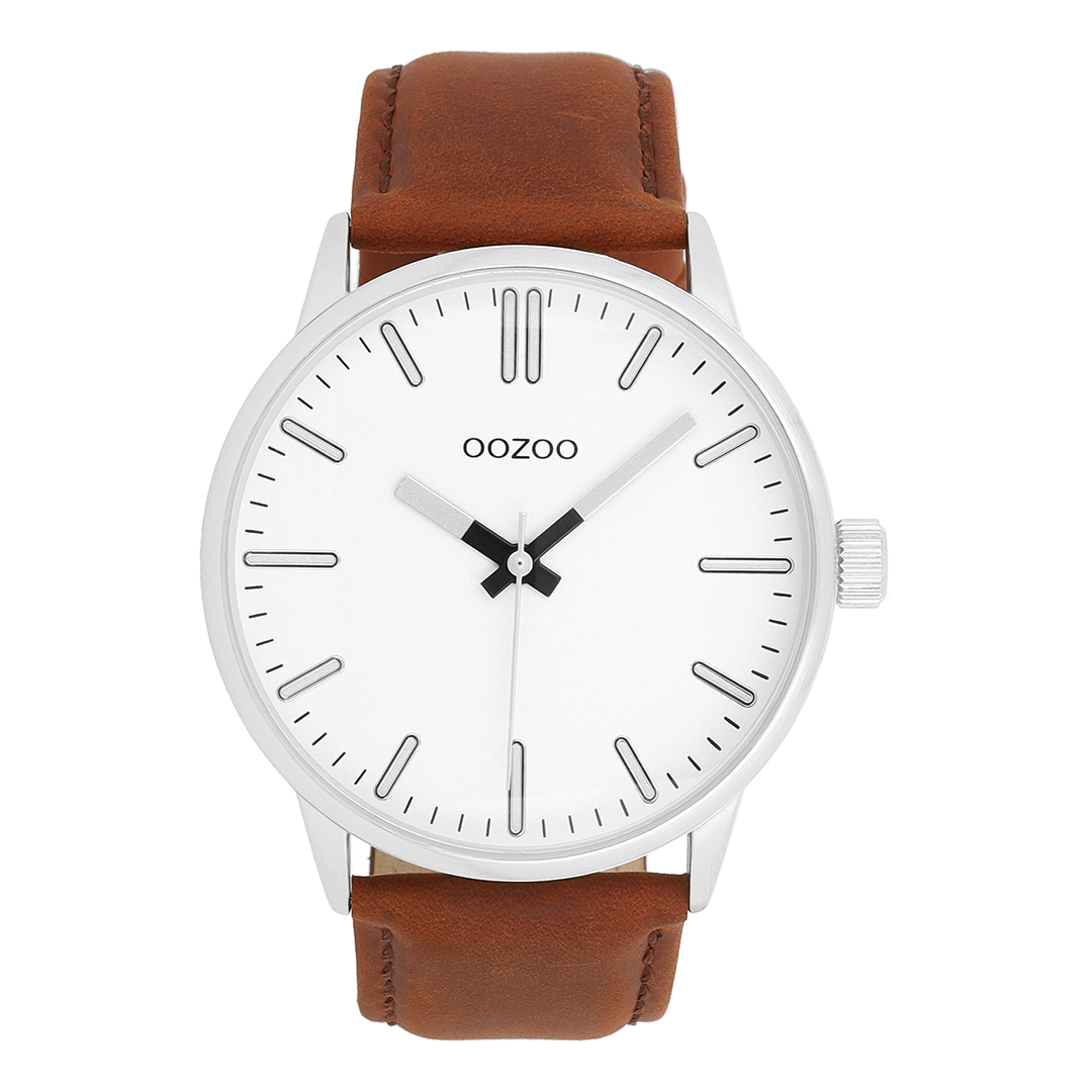Zilverkleurige OOZOO horloge met bruine leren band - C11513