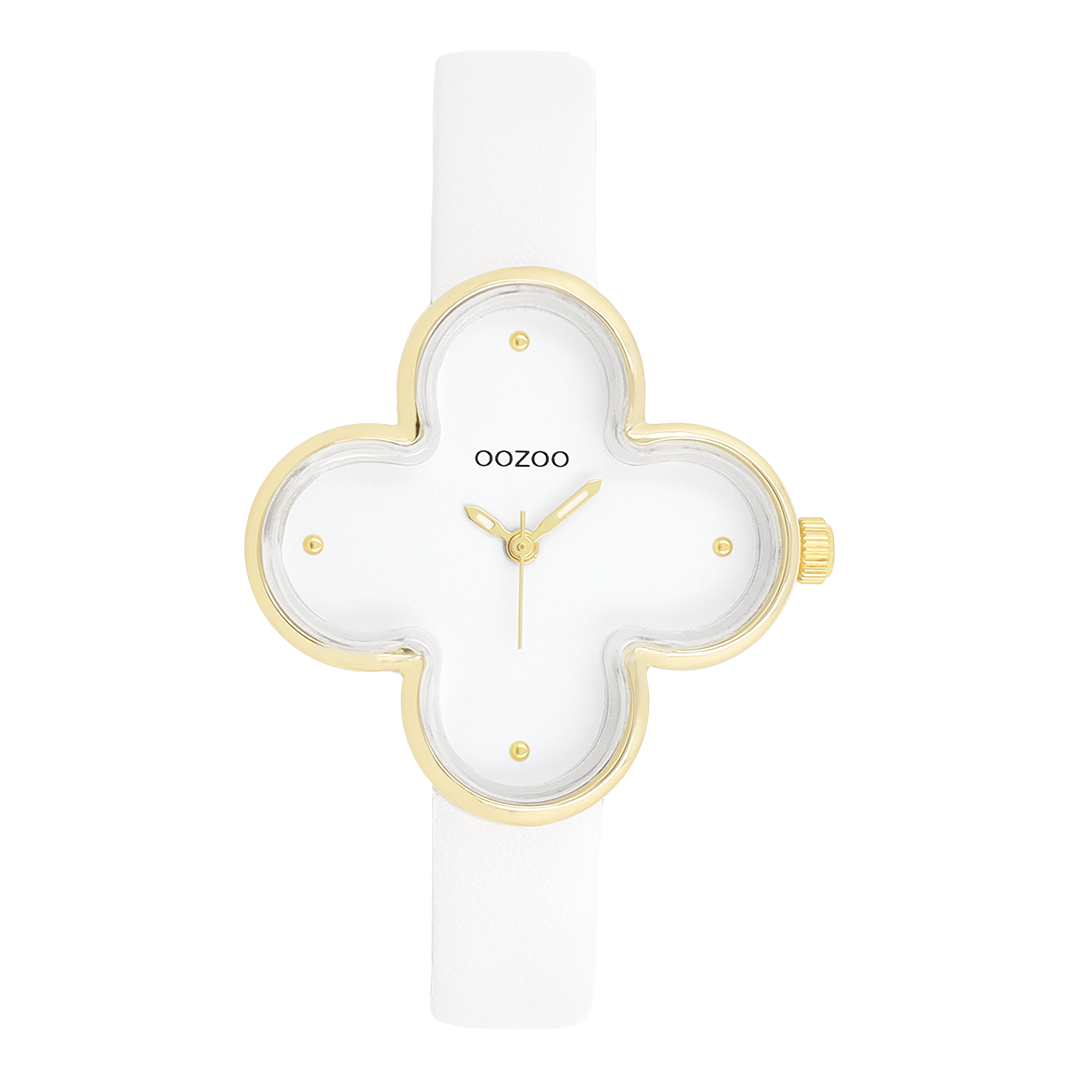 Goudkleurige OOZOO horloge met witte leren band - C11520