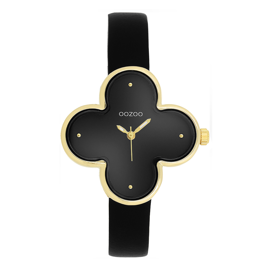 Goudkleurige OOZOO horloge met zwarte leren band - C11524
