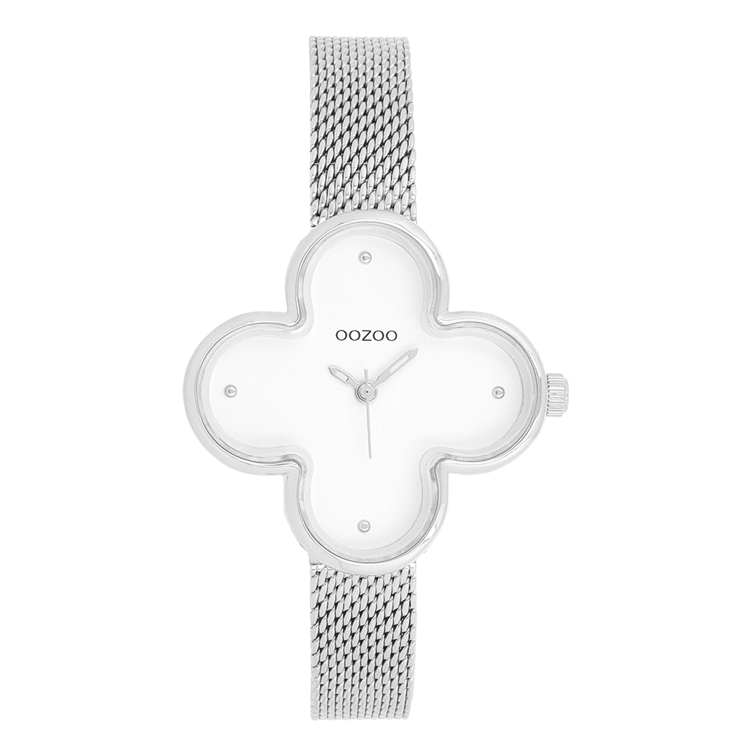 Zilverkleurige OOZOO horloge met metalen mesh armband - C11525