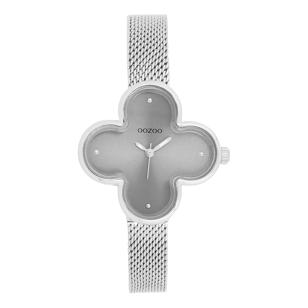 Zilverkleurige OOZOO horloge met metalen mesh armband - C11526