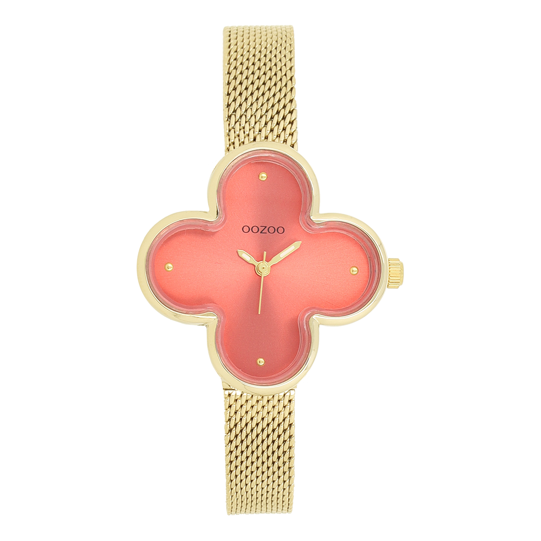 Goudkleurige OOZOO horloge met metalen mesh armband - C11529