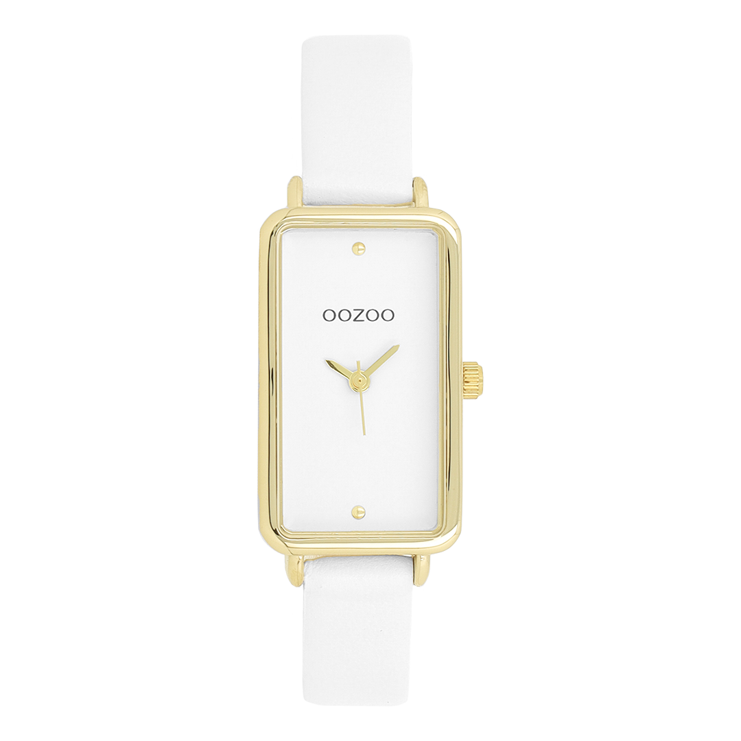 Goudkleurige OOZOO horloge met witte leren band - C11530