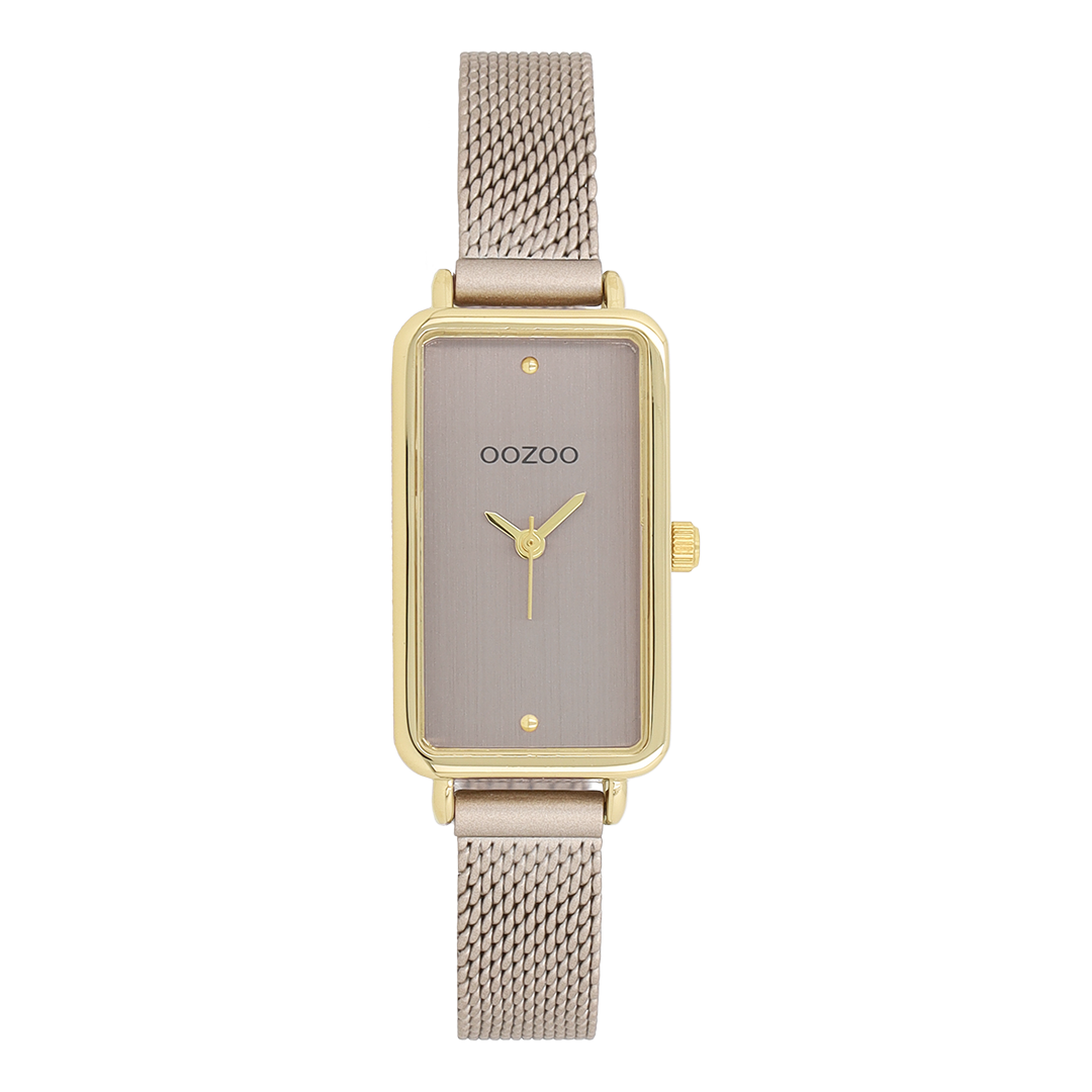 Goudkleurige OOZOO horloge met taupe metalen mesh armband - C11534