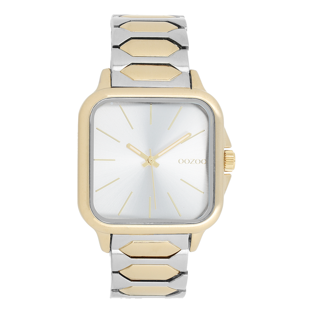 Goudkleurige OOZOO horloge met zilverkleurig/gouden roestvrijstalen armband - C11603