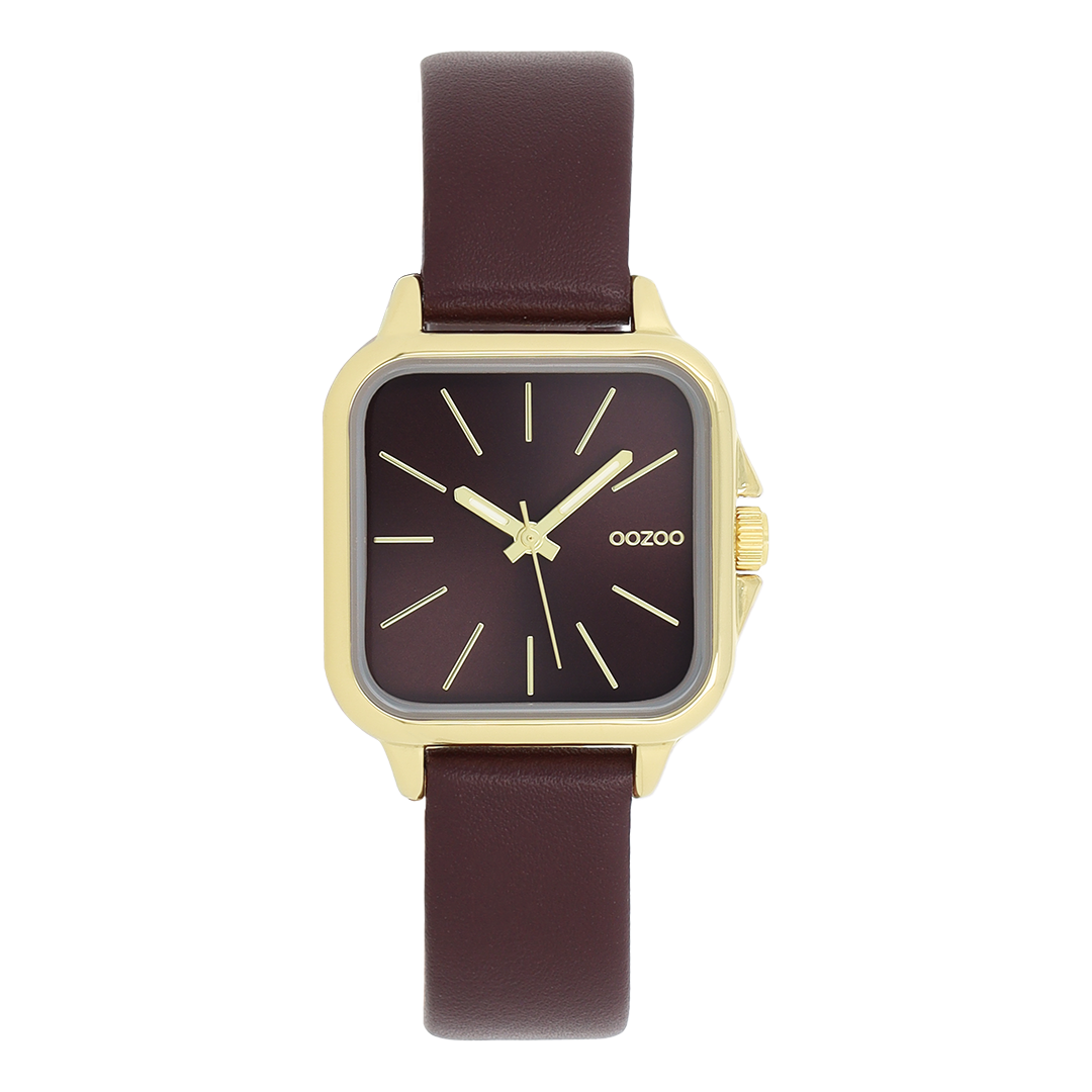 Goudkleurige OOZOO horloge met vijgenrode leren band - C11613