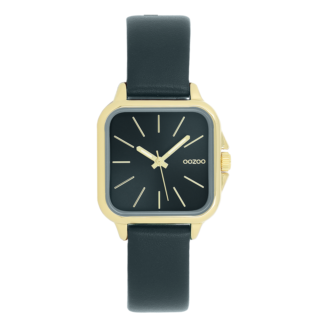 Goudkleurige OOZOO horloge met bos groene leren band - C11614