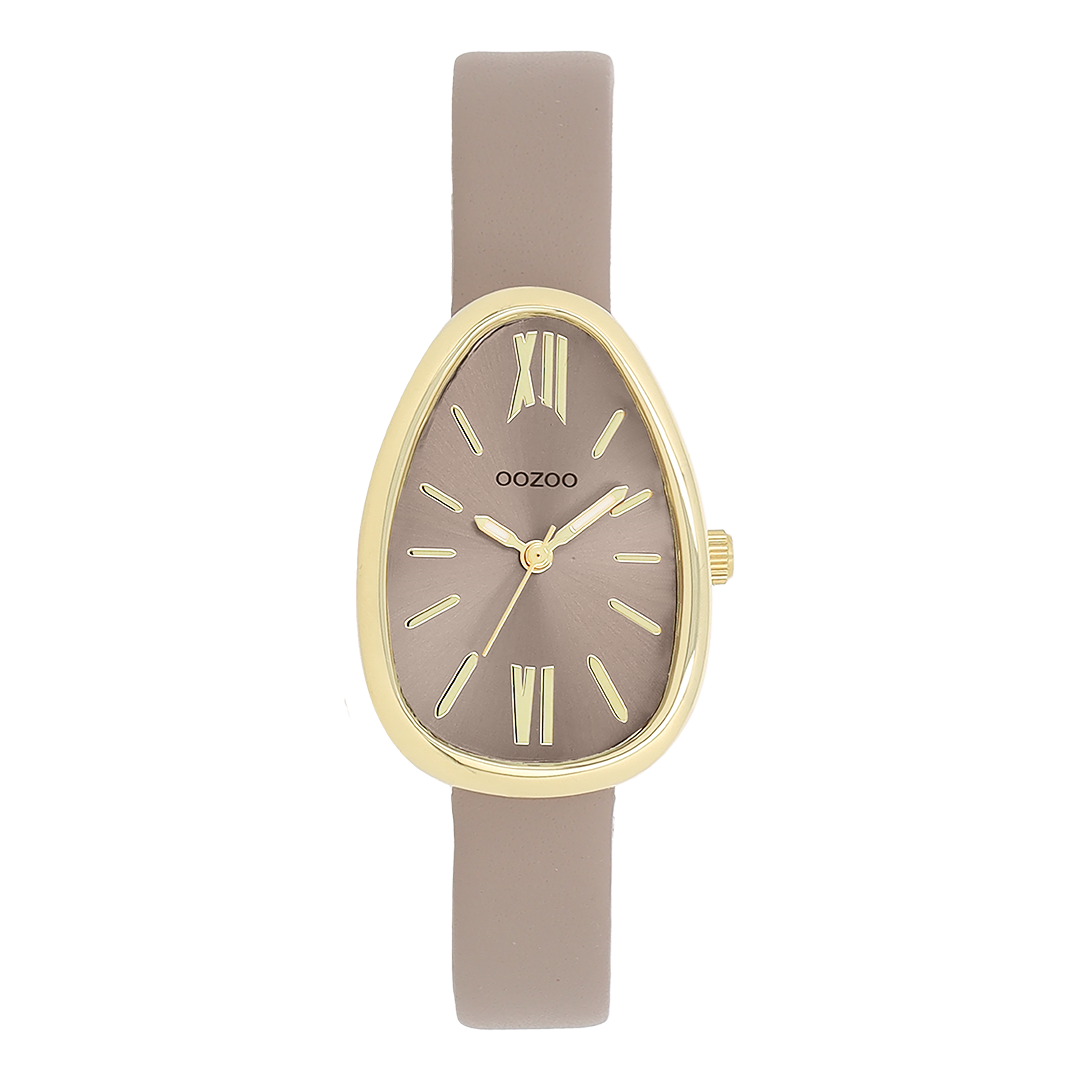 Goudkleurige OOZOO horloge met taupe leren band - C11637
