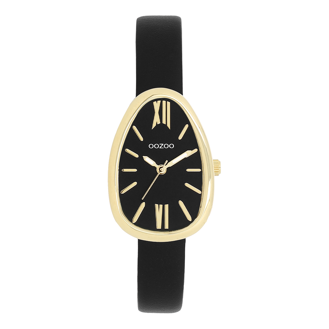 Goudkleurige OOZOO horloge met zwarte leren band - C11640