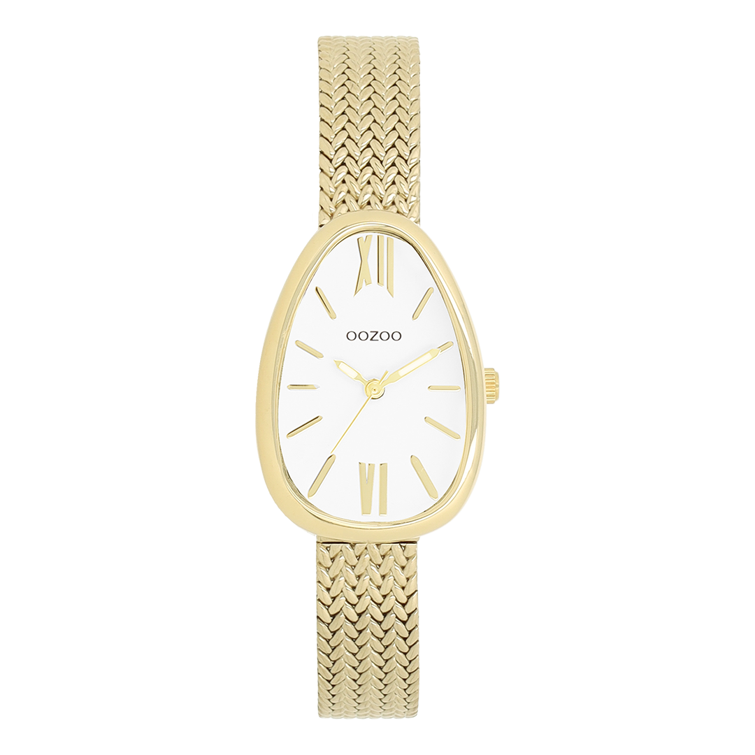 Goudkleurige OOZOO horloge met metalen v-mesh armband - C11641