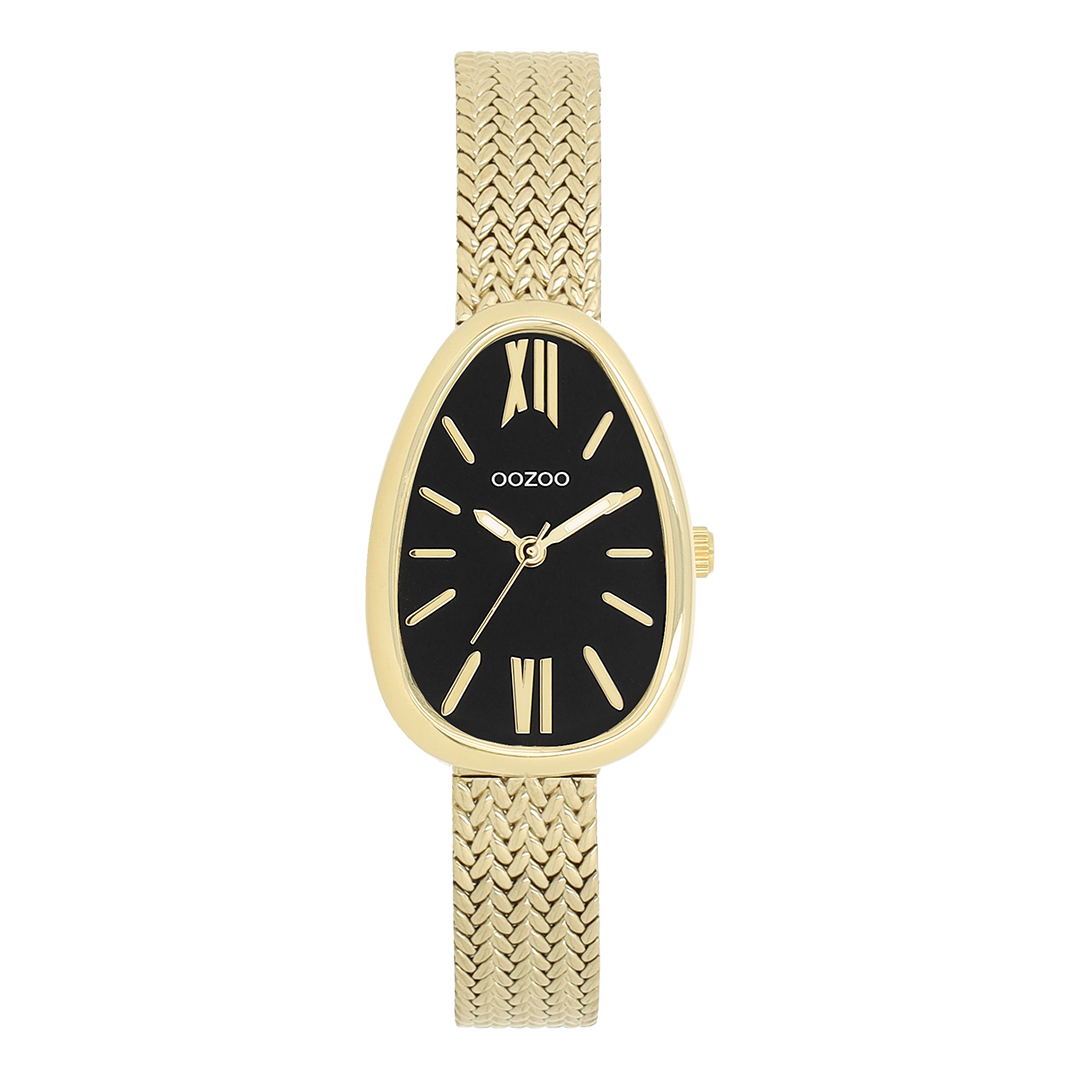 Goudkleurige OOZOO horloge met metalen v-mesh armband - C11643