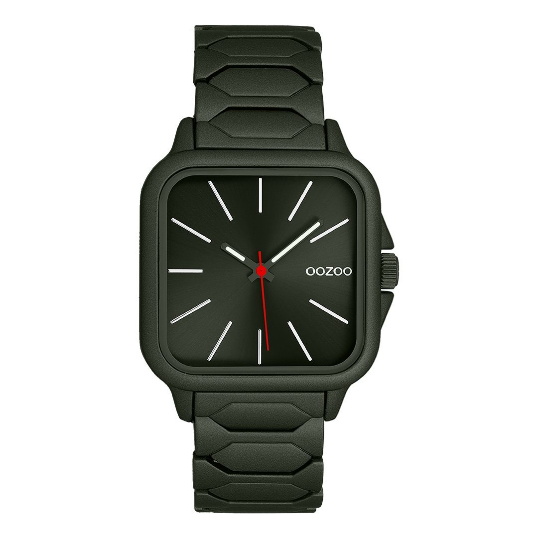 Donker groene OOZOO horloge met roestvrijstalen armband - C11662