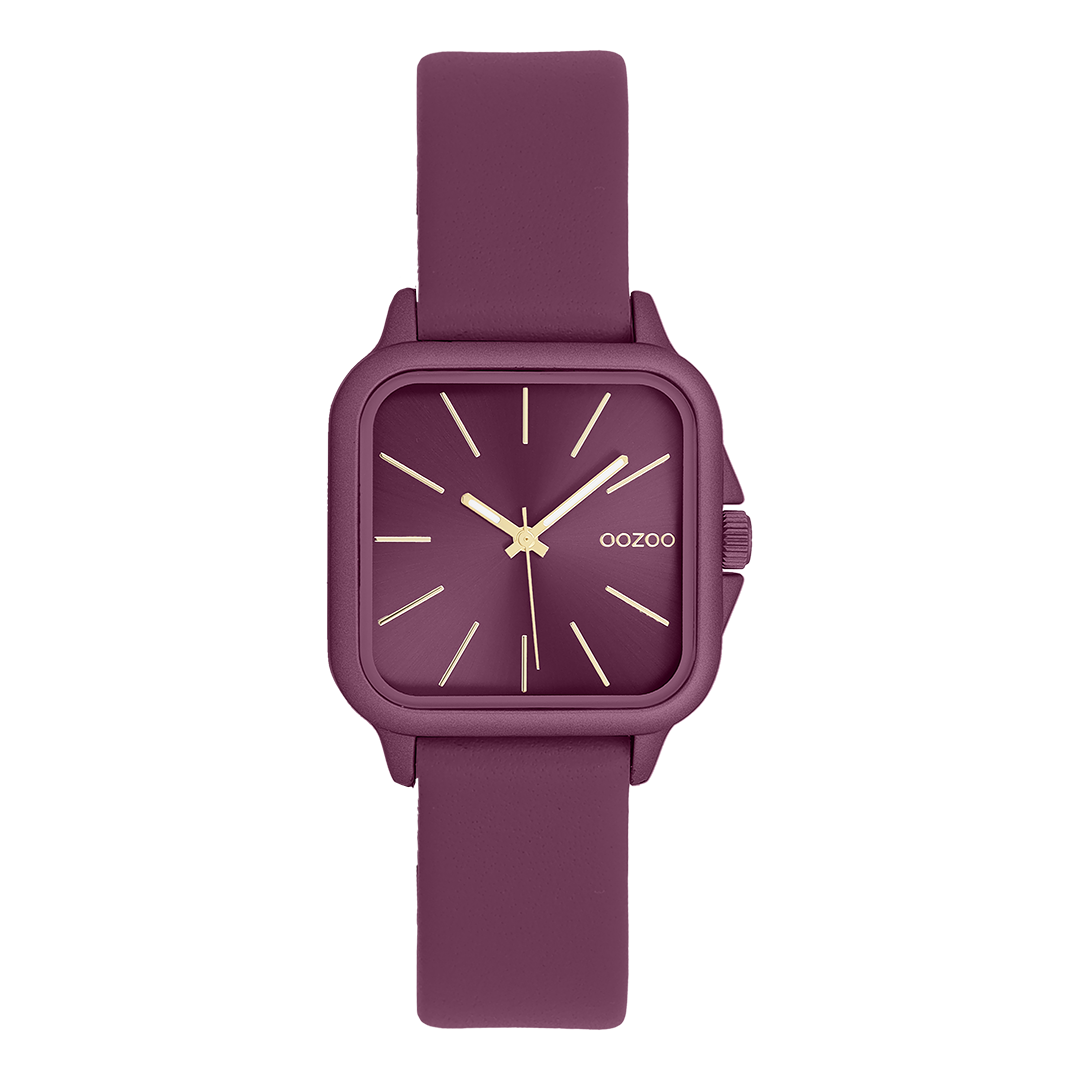 Bordeaux rode OOZOO horloge met leren band - C11668