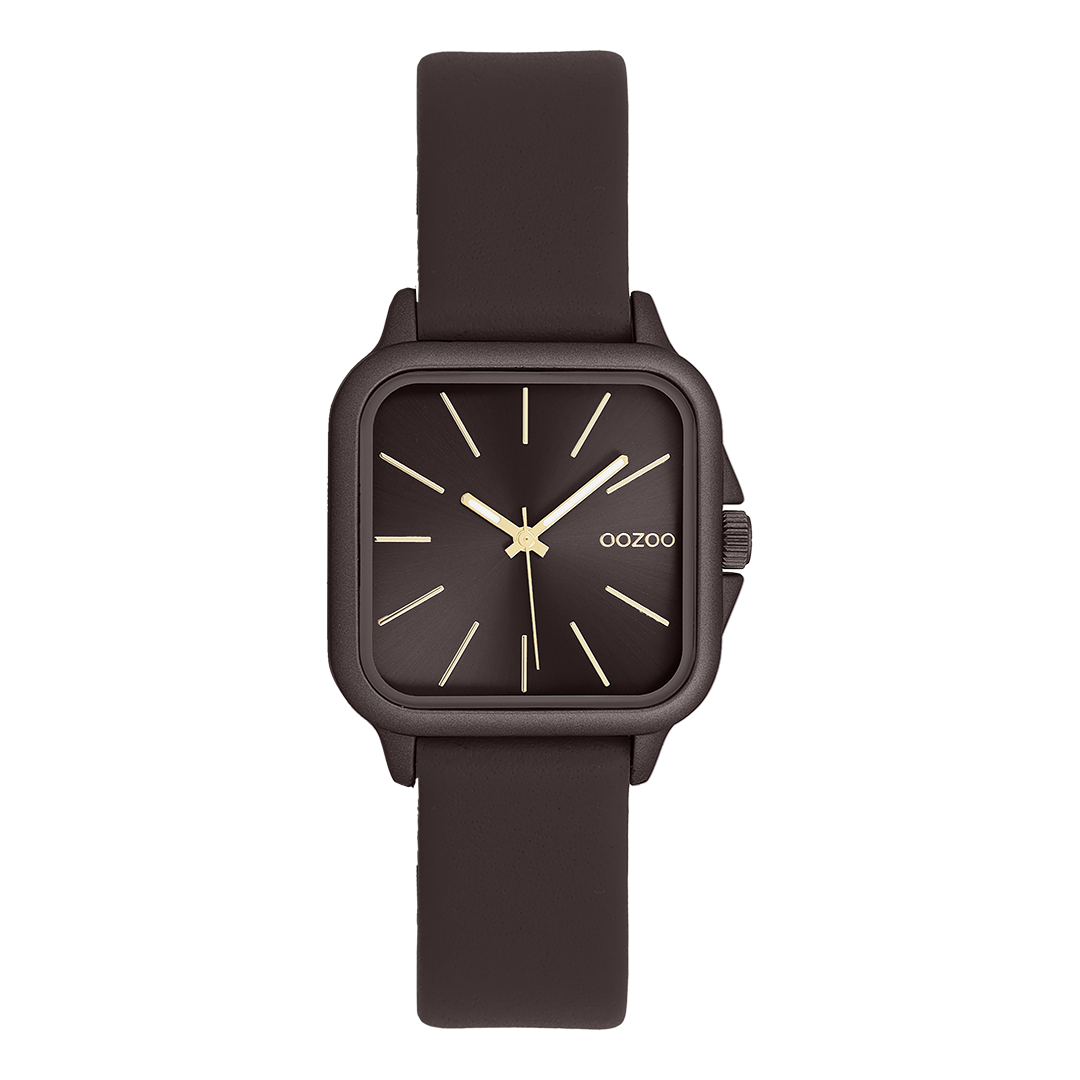 Donker bruine OOZOO horloge met leren band - C11669