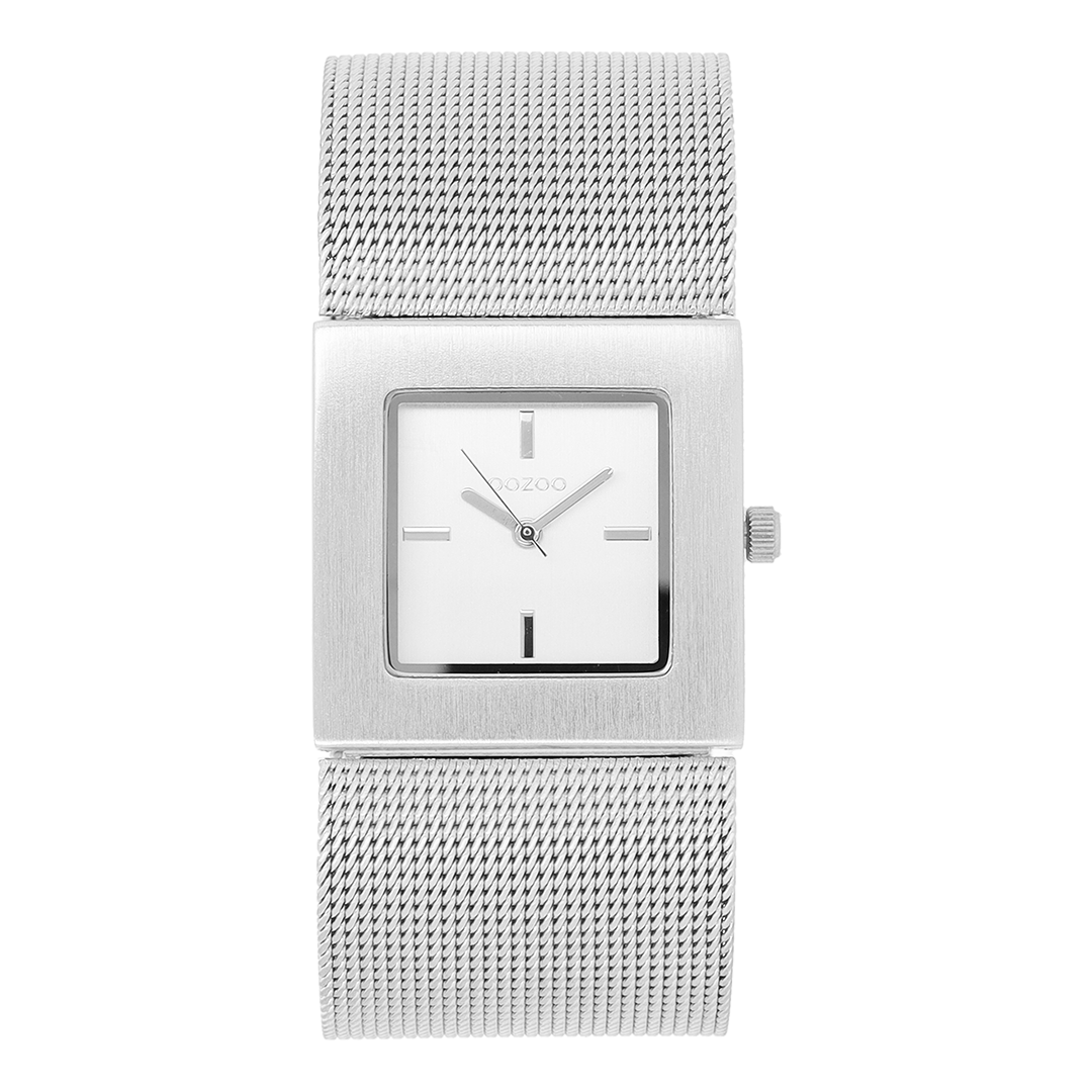 Zilverkleurige OOZOO horloge met metalen mesh armband - C2001