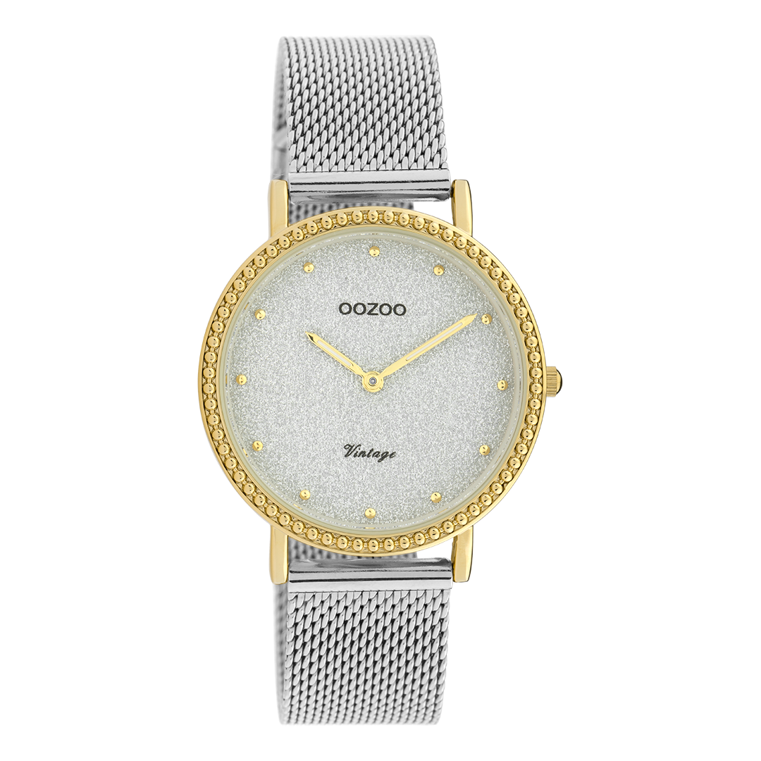 Goudkleurige OOZOO horloge met zilverkleurige metalen mesh armband - C20053