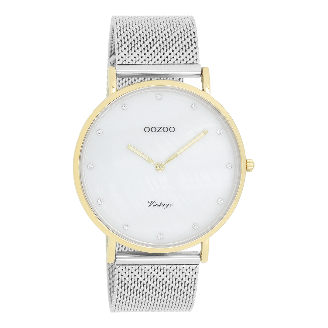 Gold coloured OOZOO watch with silver coloured metal mesh bracelet - C20115