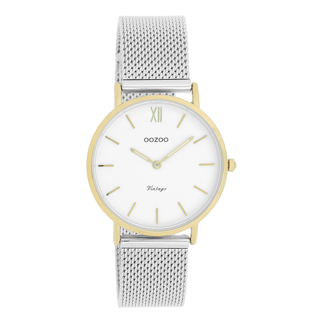 Gold coloured OOZOO watch with silver coloured metal mesh bracelet - C20121