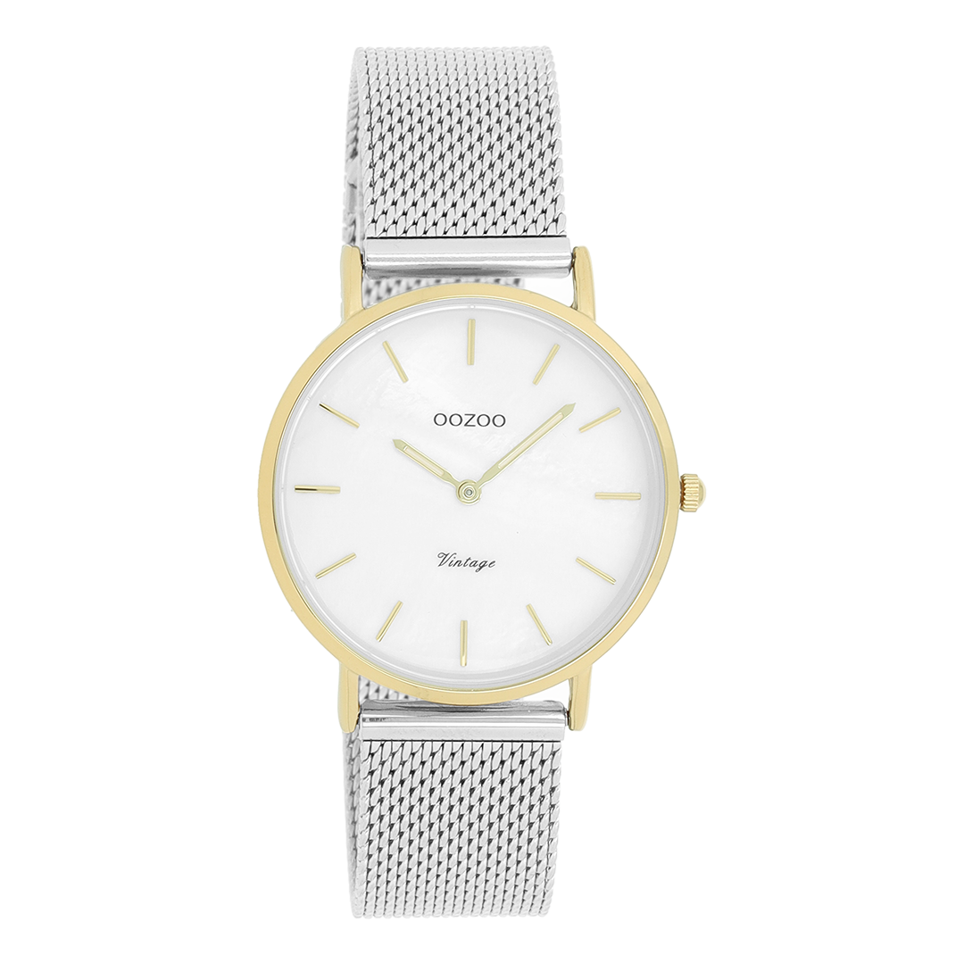 Gold coloured OOZOO watch with silver coloured metal mesh bracelet - C20124
