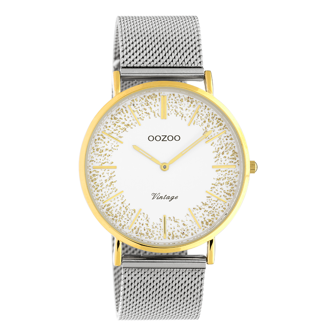 Gold coloured OOZOO watch with silver coloured metal mesh bracelet - C20135
