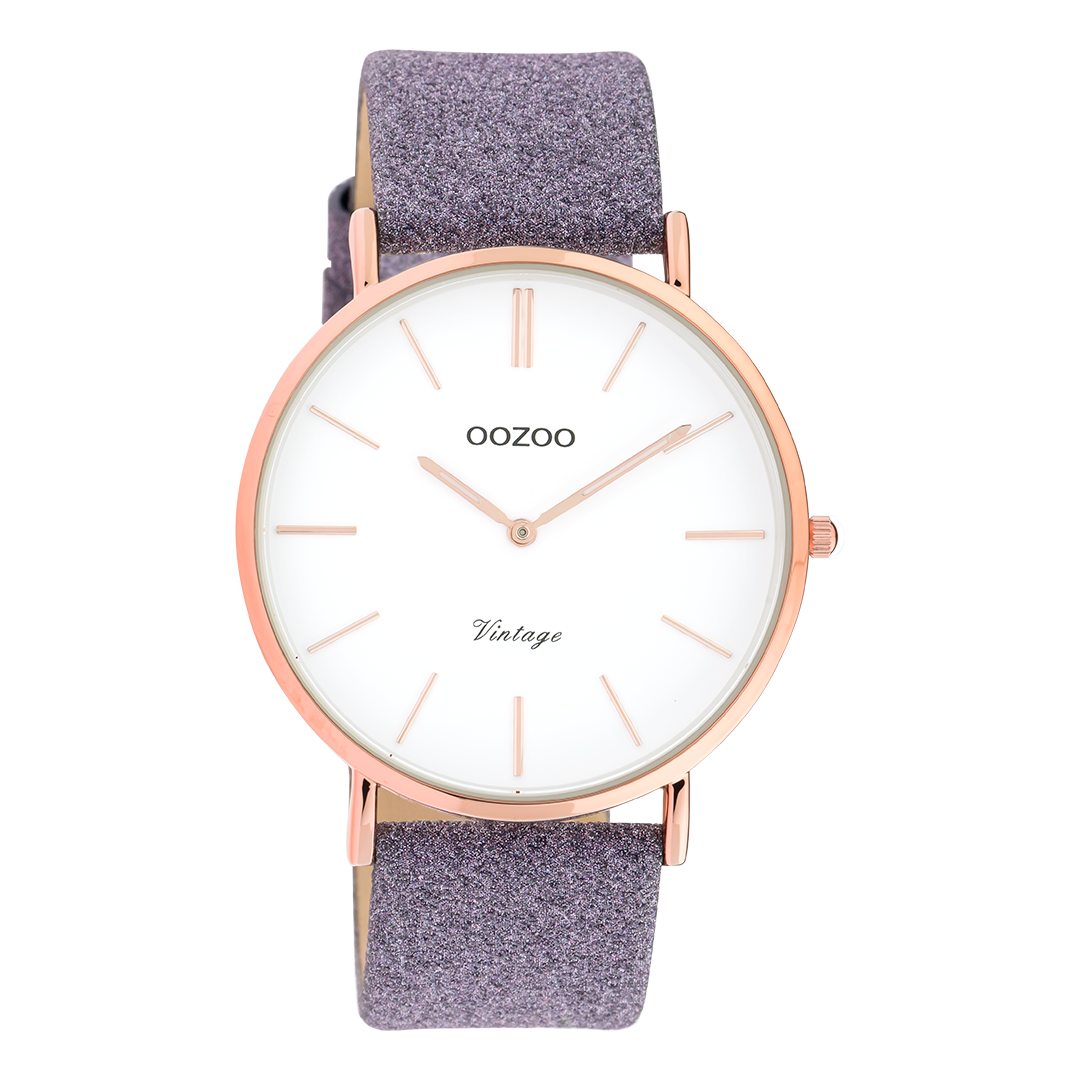 Rose gold coloured OOZOO watch with violet leather strap - C20152