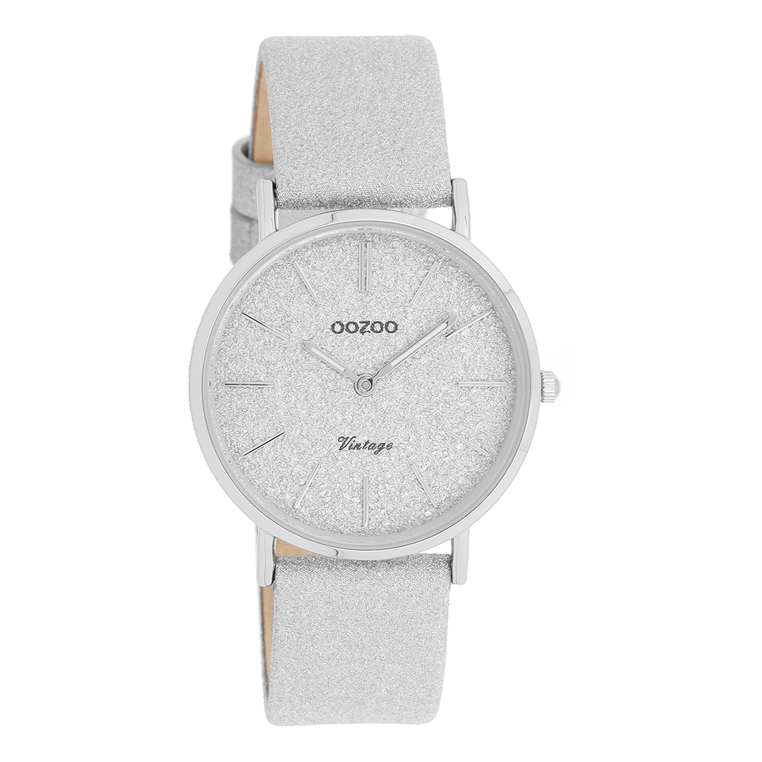 Silver coloured OOZOO watch with leather strap - C20200