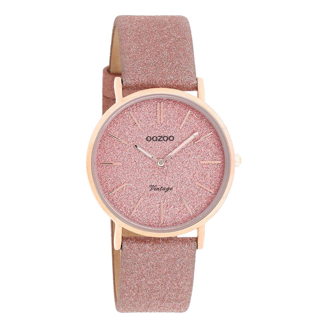 Rose gold coloured OOZOO watch with old pink leather strap - C20201