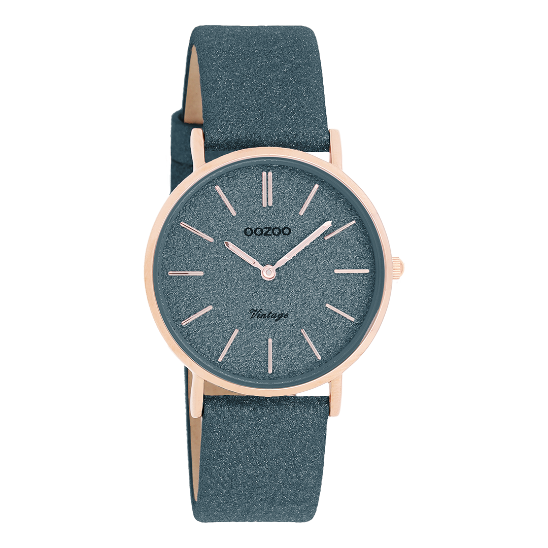 Rose gold coloured OOZOO watch with dark blue leather strap - C20203