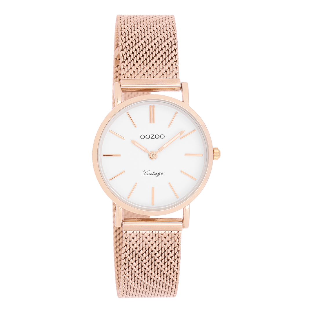 Rosé goudkleurige OOZOO horloge met metalen mesh armband - C20233