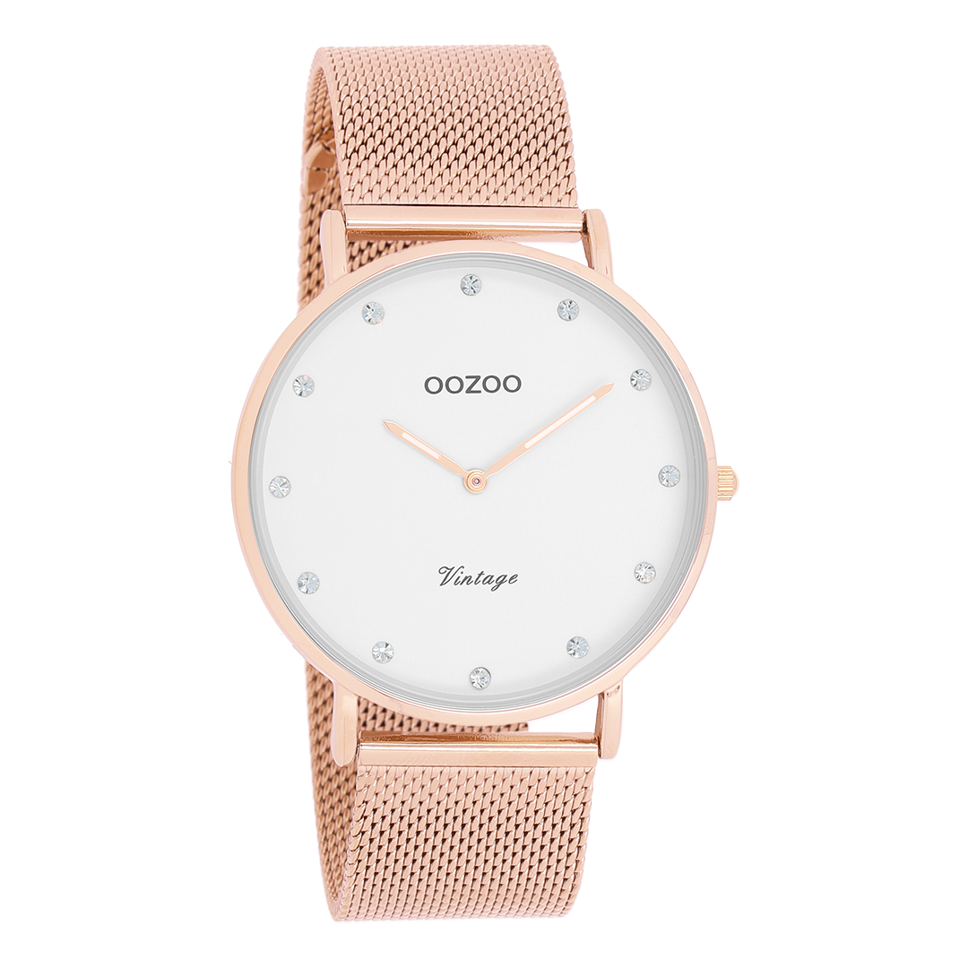 Rose gold coloured OOZOO watch with metal mesh bracelet - C20238
