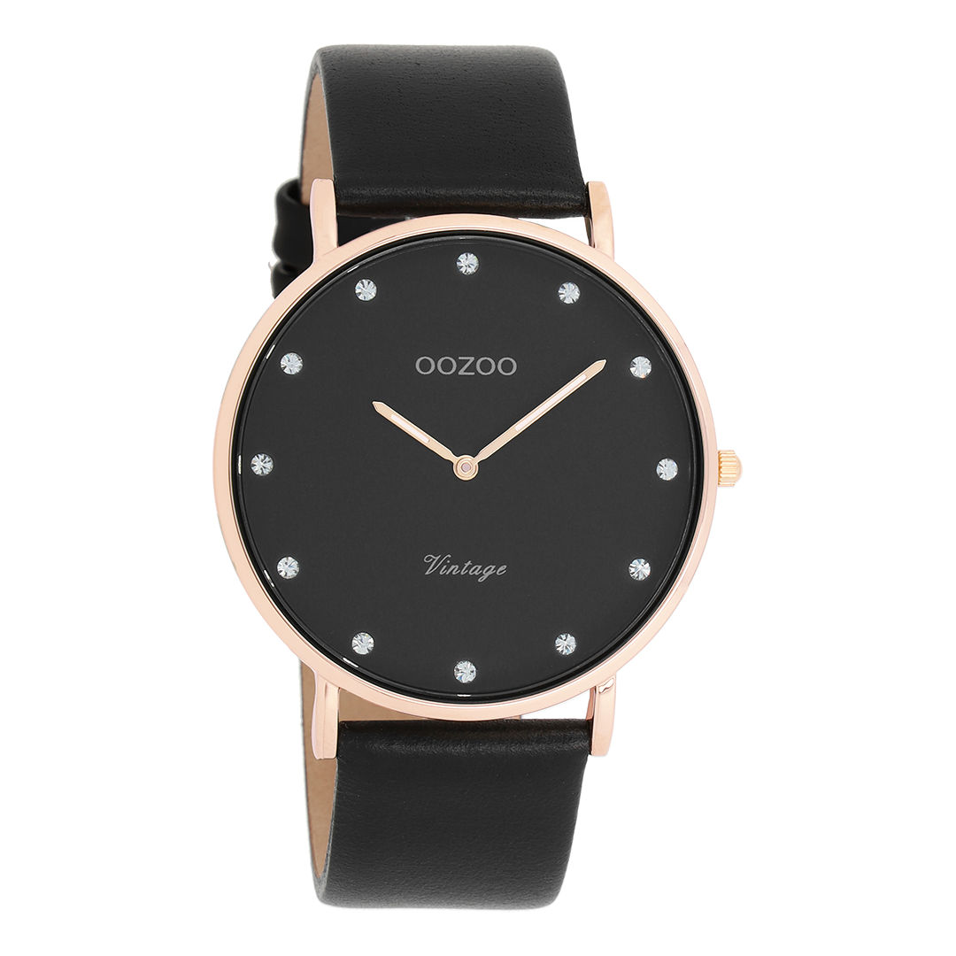 Rose gold coloured OOZOO watch with black leather strap - C20249