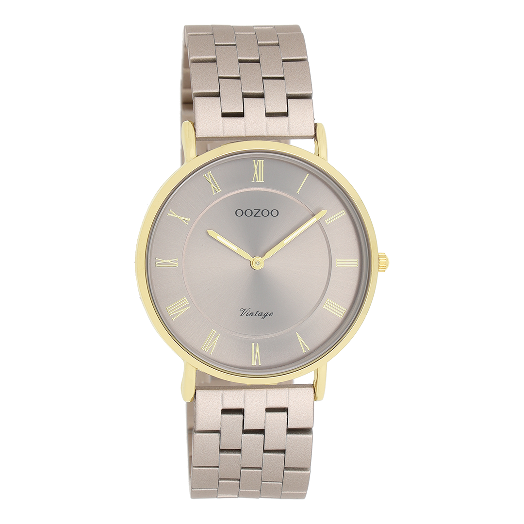 Taupe OOZOO horloge met roestvrijstalen armband - C20368
