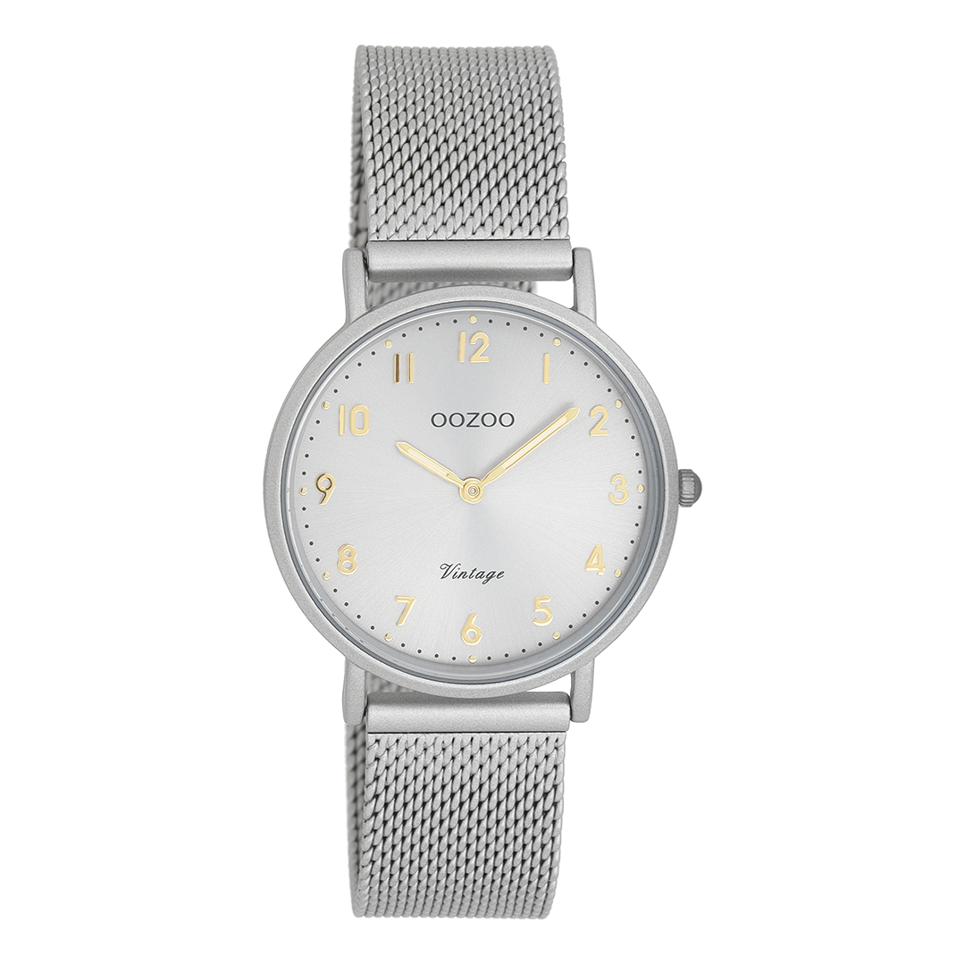 Licht grijze OOZOO horloge met metalen mesh armband - C20381